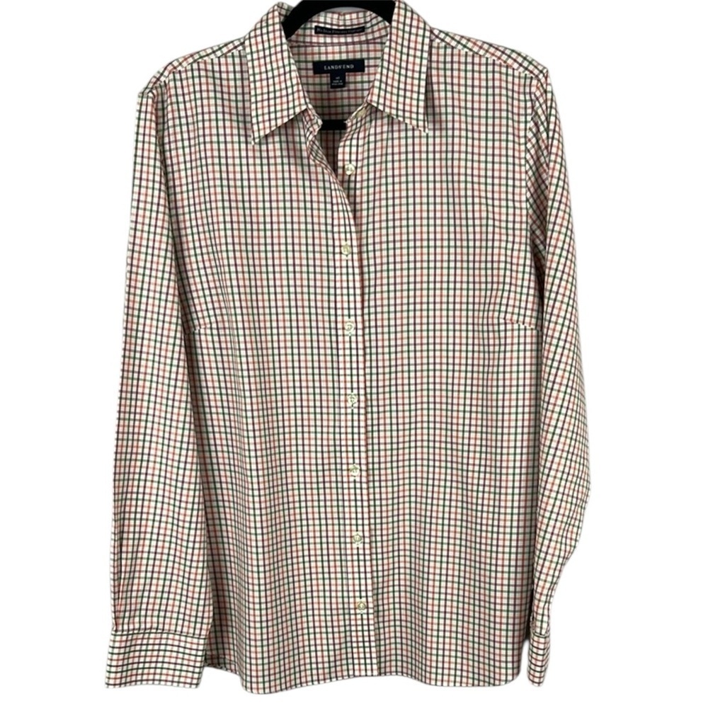 Lands' End Multicoloured Plaid Blouse with Classic Style Size 14T